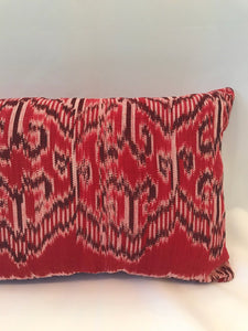 Batik, Ikat Pillow Cover, Red & Black. Ethnic, Boho Cushion Case. Handwoven in Indonesia. 12x18 inches