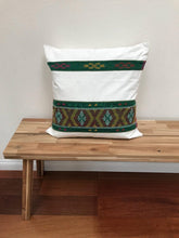 Load image into Gallery viewer, Ikat Pillow Cover, White and Green. Cover Only with No Insert. 20&quot; x 20&quot;