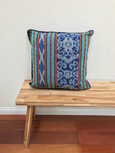 Load image into Gallery viewer, Ikat Pillow Cover, Blue Indigo with Border. Cover Only with No Insert. 20&quot; x 20&quot;