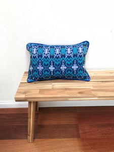 Ikat Pillow Cover, Blue. Ethnic, Boho Cushion Case. Handwoven in Indonesia. 12x18 inches