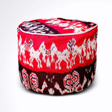 Load image into Gallery viewer, Round Ikat Pouf Ottoman, Red and Black. Cover Only with No Insert.