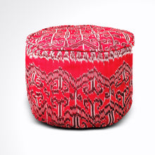 Load image into Gallery viewer, Round Ikat Pouf Ottoman, Red. Cover Only with No Insert. 20&quot; inches W x 13.5 inches H