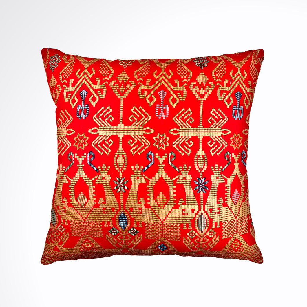 Batik, Ikat Pillow Cover, Red & Gold. Cover Only with No Insert. 20