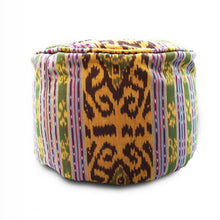 Load image into Gallery viewer, Round Ikat Pouf Ottoman, Dark Green. Cover Only with No Insert.