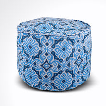 Load image into Gallery viewer, Round Ikat Pouf Ottoman, Blue and White. Cover Only with No Insert.