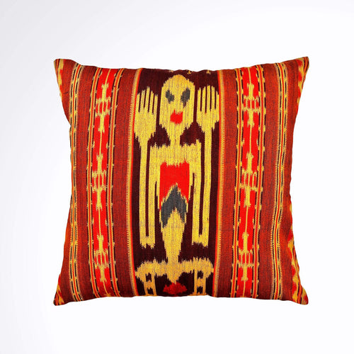 Ikat Pillow Cover, Red, Brown and Black. Cover Only with No Insert. 16inches x 16inches