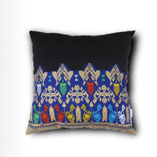 Load image into Gallery viewer, Ikat Pillow Cover, Black and Blue. Cover Only with No Insert. 20&quot; x 20&quot;