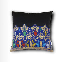 Load image into Gallery viewer, Ikat Pillow Cover, Black and Blue. Cover Only with No Insert. 16&quot; x 16&quot;