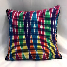 Load image into Gallery viewer, Ikat Pillow Cover, Pink Blue Yellow Colorful. Cover Only with No Insert. 16inches x 16inches