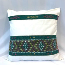 Load image into Gallery viewer, Ikat Pillow Cover, White and Green. Cover Only with No Insert. 20&quot; x 20&quot;