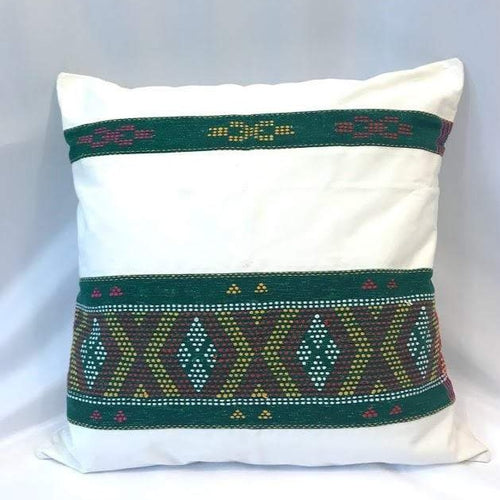 Ikat Pillow Cover, White and Green. Cover Only with No Insert. 20