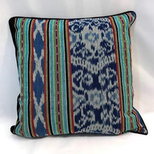 Load image into Gallery viewer, Ikat Pillow Cover, Blue Indigo with Border. Cover Only with No Insert. 20&quot; x 20&quot;