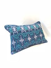 Load image into Gallery viewer, Ikat Pillow Cover, Blue. Ethnic, Boho Cushion Case. Handwoven in Indonesia. 12x18 inches