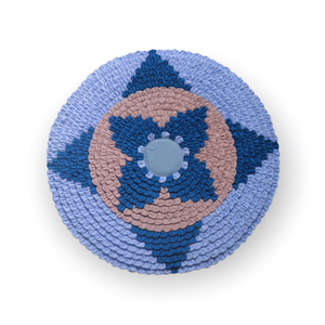 Patchwork Circle Wall Hanging Fabric Art Wall Decor Hand Sewn 20" - Blue & Pink