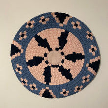 Load image into Gallery viewer, Patchwork Circle Wall Hanging Fabric Art Wall Decor Hand Sewn 20&quot; - Blue &amp; Pink