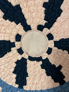 Patchwork Circle Wall Hanging Fabric Art Wall Decor Hand Sewn 20" - Blue & Pink