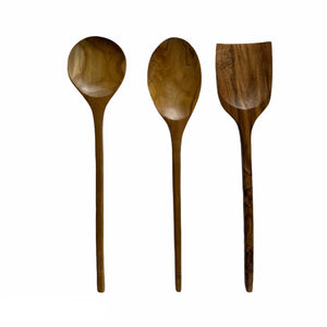 Set of 3 Cooking Kitchen Utensils Teak Wood 14inches ( two spoons and one spatula)