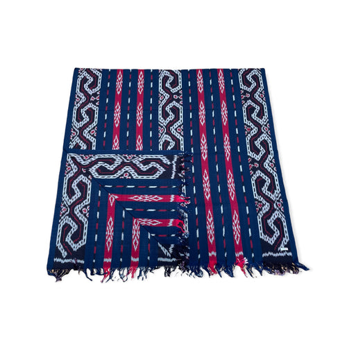 Ikat Blanket Throw, Blue & Red, Handwoven in Indonesia