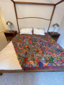 Handmade Reversible Batik Quilt Blanket / Throw - TR0044 - Queen and King Bed Size 87"x87"