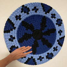 Load image into Gallery viewer, Patchwork Circle Wall Hanging Fabric Art Wall Decor Hand Sewn 20&quot; - Blue