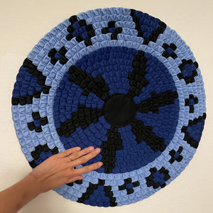 Patchwork Circle Wall Hanging Fabric Art Wall Decor Hand Sewn 20" - Blue