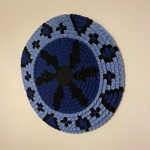 Patchwork Circle Wall Hanging Fabric Art Wall Decor Hand Sewn 20" - Blue