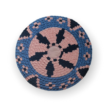 Load image into Gallery viewer, Patchwork Circle Wall Hanging Fabric Art Wall Decor Hand Sewn 20&quot; - Blue &amp; Pink