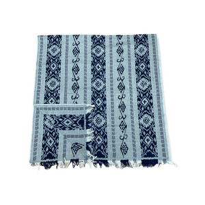 Ikat Blanket Throw, Gray & Dark Blue Handwoven in Indonesia