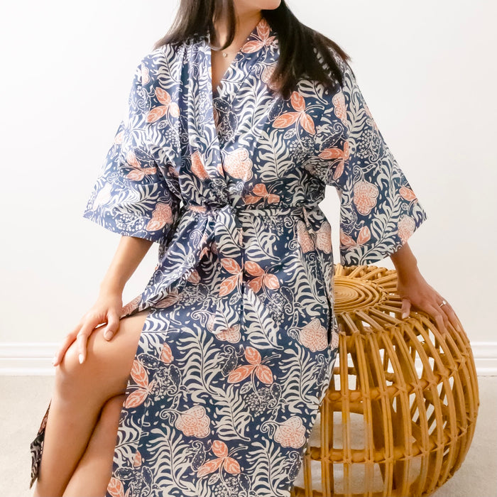 Handmade Batik Robe/ Kimono - Cotton - Orange Blossom