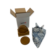 Load image into Gallery viewer, Gift Box - Handmade Teak Wood Coaster Set of Four &amp; One Batik Bandana