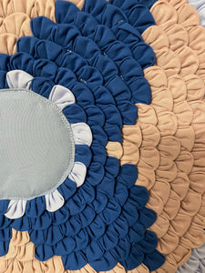 Patchwork Circle Wall Hanging Fabric Art Wall Decor Hand Sewn 20" - Blue & Pink