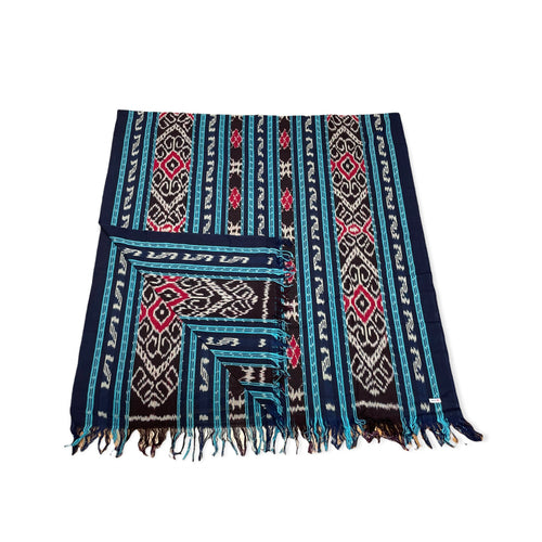 Ikat Blanket Throw, Blue, Handwoven in Indonesia