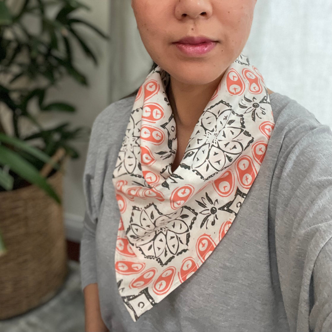 Hand-dyed and Hand-stamped Batik Bandana - Autumn Coral