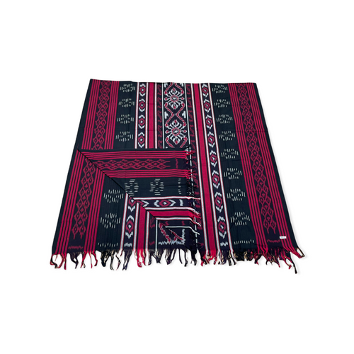 Ikat Blanket Throw, Black & Red Handwoven in Indonesia