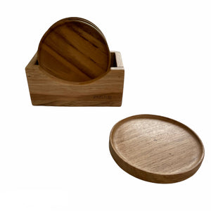 Gift Box - Handmade Teak Wood Coaster Set of Four & One Batik Bandana