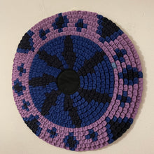 Load image into Gallery viewer, Patchwork Circle Wall Hanging Fabric Art Wall Decor Hand Sewn 20&quot; - Blue &amp; Purple
