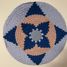 Load image into Gallery viewer, Patchwork Circle Wall Hanging Fabric Art Wall Decor Hand Sewn 20&quot; - Blue &amp; Pink