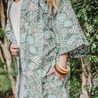 Kasih Coop Batik Kimono Handmade Handblock Print Tie Dye Robe Maxi Kaftan Dress