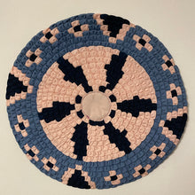 Load image into Gallery viewer, Patchwork Circle Wall Hanging Fabric Art Wall Decor Hand Sewn 20&quot; - Blue &amp; Pink
