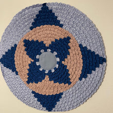 Load image into Gallery viewer, Patchwork Circle Wall Hanging Fabric Art Wall Decor Hand Sewn 20&quot; - Blue &amp; Pink