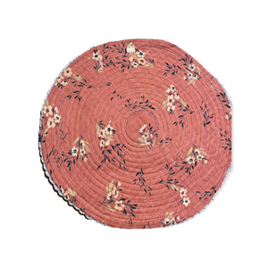 Patchwork Circle Wall Hanging Fabric Art Wall Decor Hand Sewn 20" - Blue & Pink