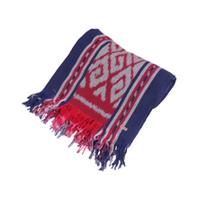 Load image into Gallery viewer, Ikat Blanket Throw, Blue Red Grey Handwoven in Indonesia