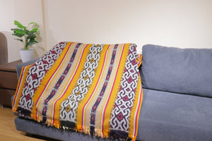 Ikat Blanket Throw, Black Red Yellow Handwoven in Indonesia