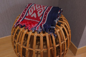 Ikat Blanket Throw, Blue Red Grey Handwoven in Indonesia