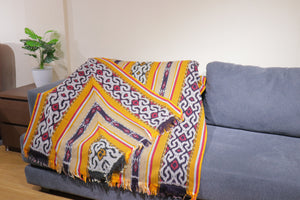 Ikat Blanket Throw, Black Red Yellow Handwoven in Indonesia