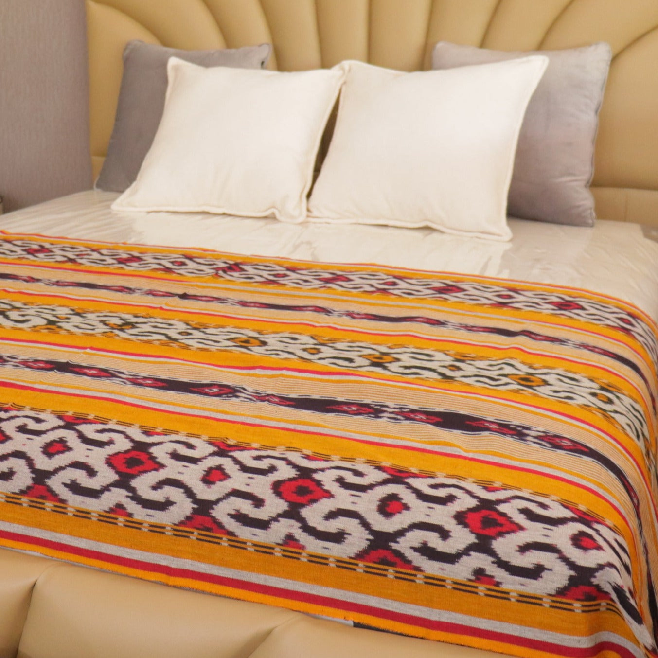 Yellow bed top throw