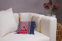 Load image into Gallery viewer, Ikat Blanket Throw, Blue Red Grey Handwoven in Indonesia