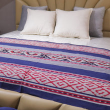 Load image into Gallery viewer, Ikat Blanket Throw, Blue Red Grey Handwoven in Indonesia