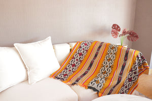 Ikat Blanket Throw, Black Red Yellow Handwoven in Indonesia
