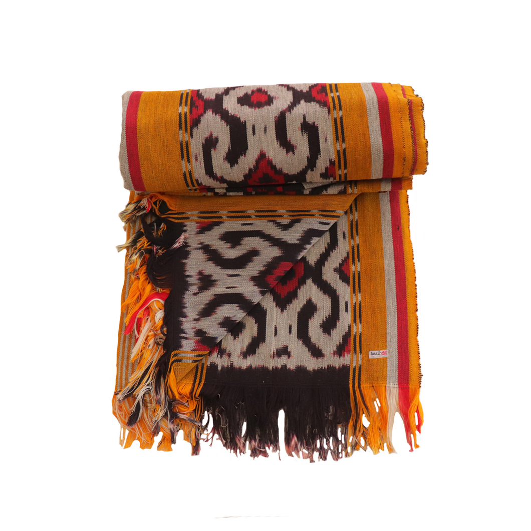 Ikat Blanket Throw, Black Red Yellow Handwoven in Indonesia